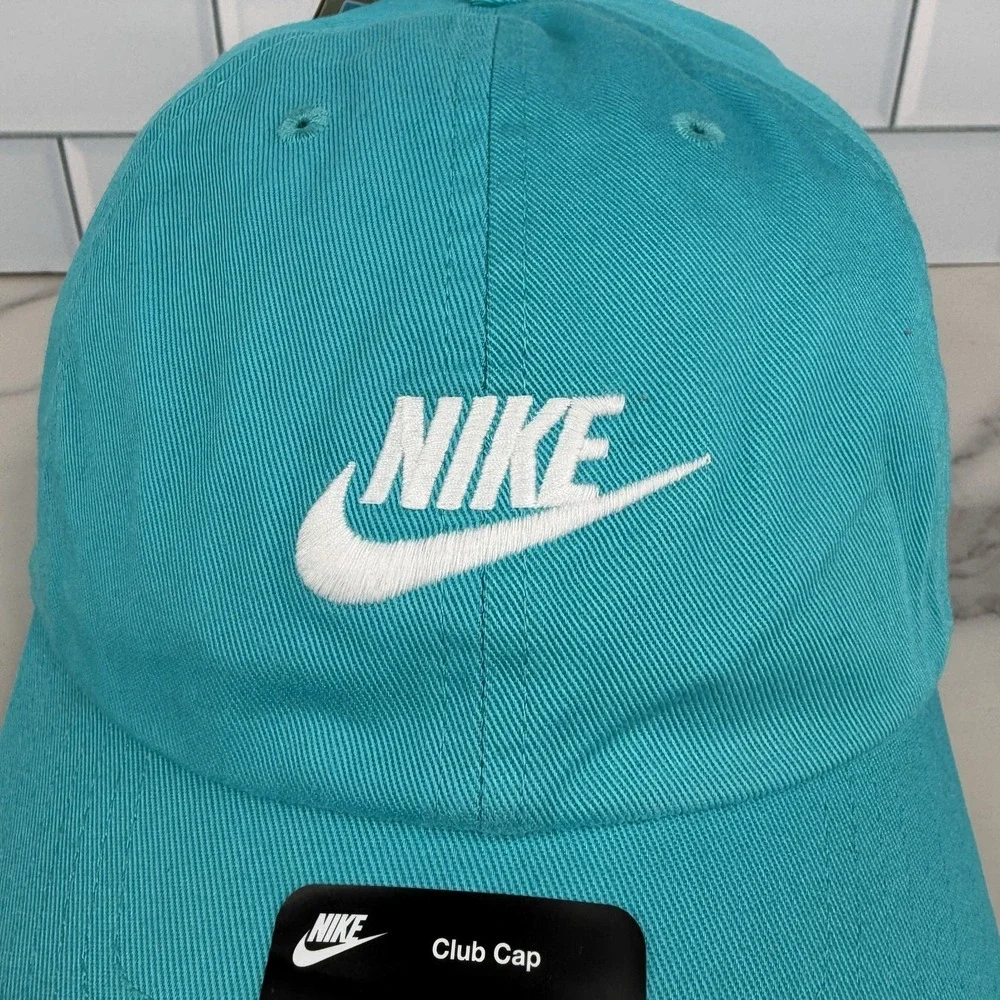 Nike Hat Cap Strap Back Mens M/L Teal Blue Club Cap Swoosh Logo Baseball
